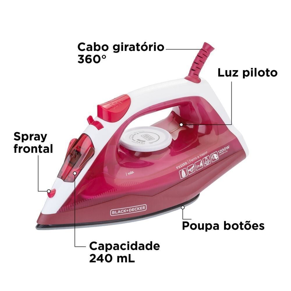 Ferro De Passar A Vapor Black & Decker Com Base Antiaderente FX2250