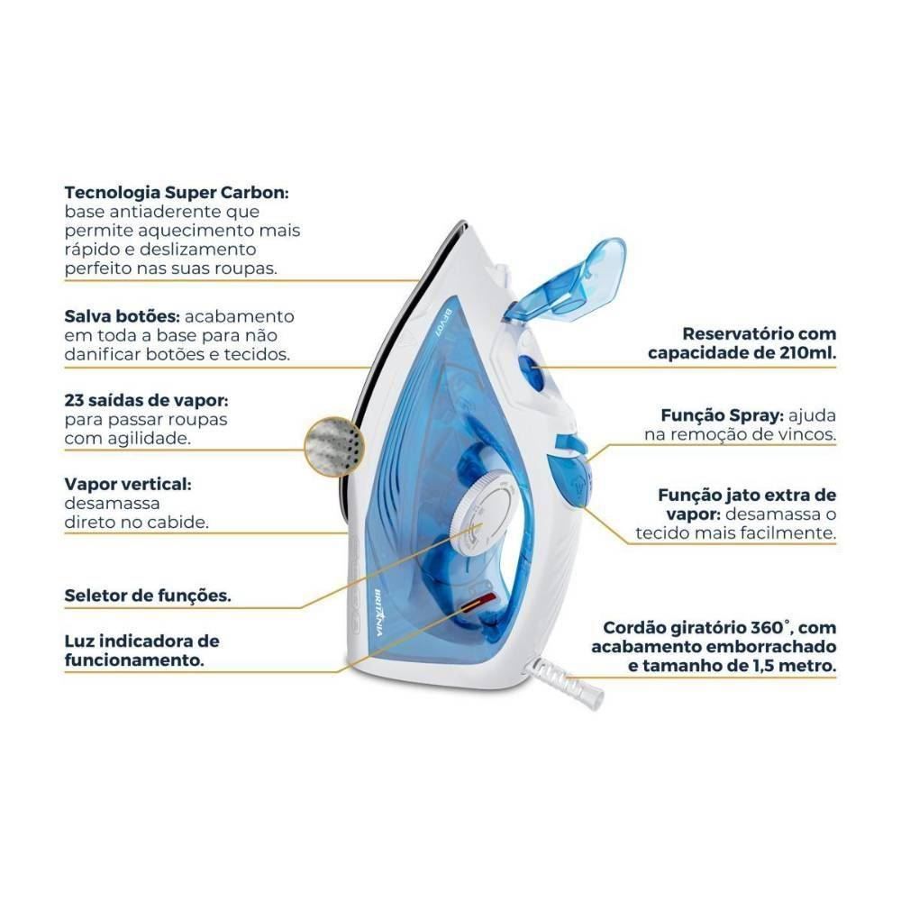 Ferro de Passar a Vapor Britânia 210ml Antiaderente BFV07