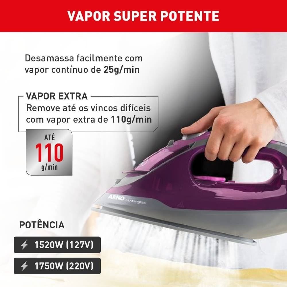 Ferro De Passar a Vapor Powergliss Base Cerâmica XGlide FPO1 Arno