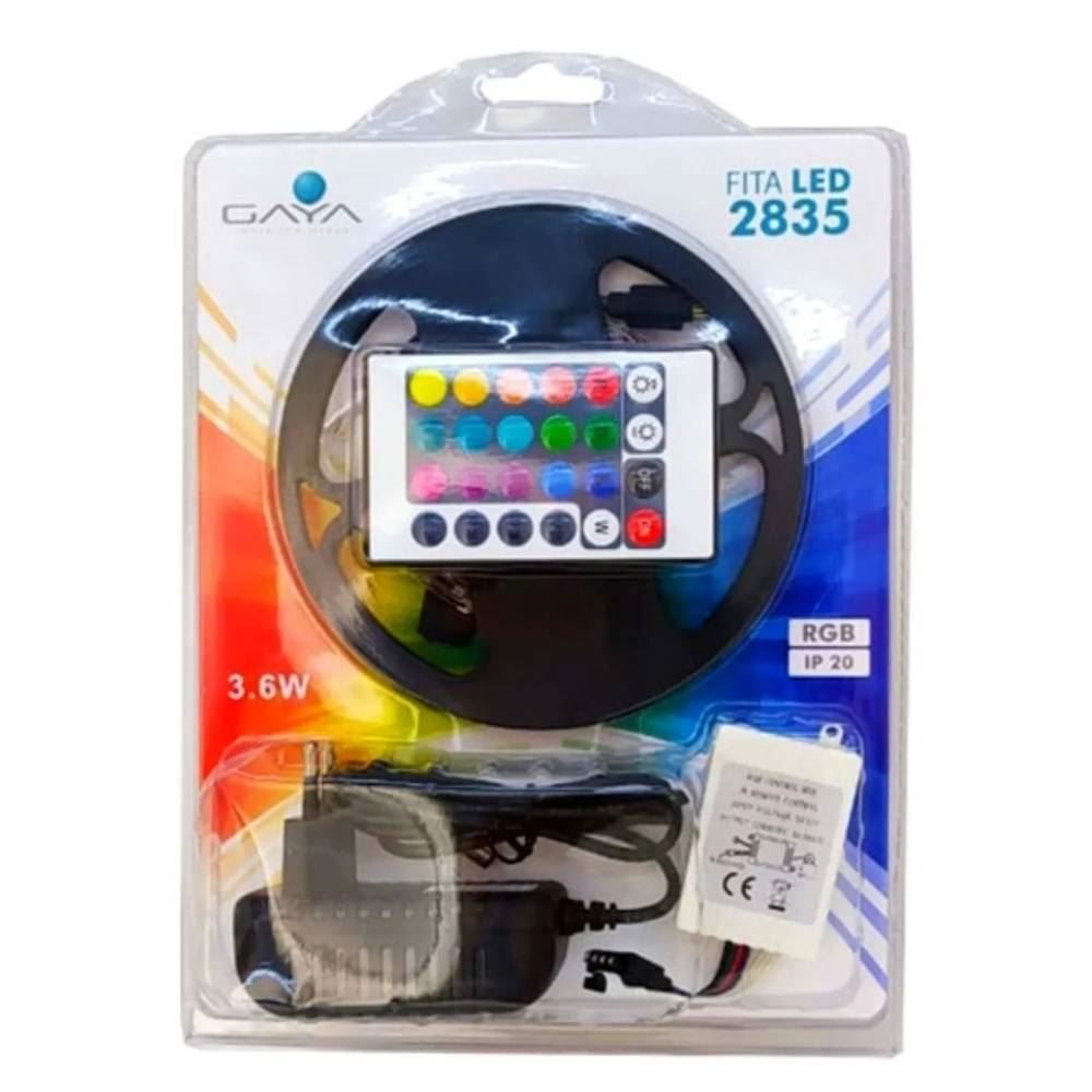 Fita Led 3,6W 12V 5 Mts Com Fonte Bivolt Gaya - RGB
