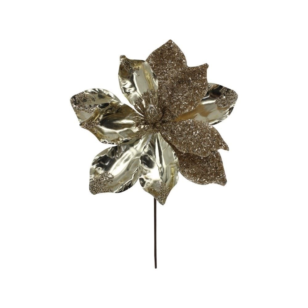 Flor Begônia Metalizada Glitter Dourada Havan Casa - 23Cm