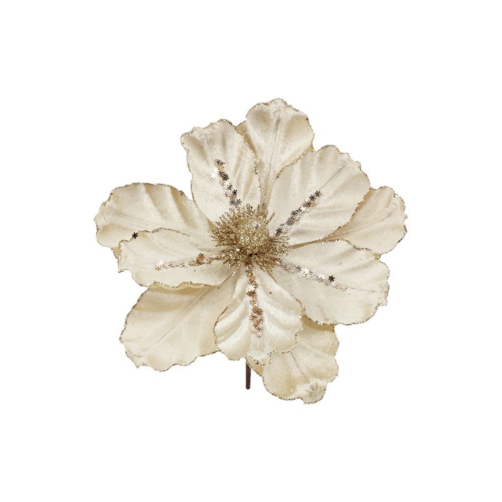 Flor Begônia Veludo Branca Com Champanhe Havan Casa - 22Cm