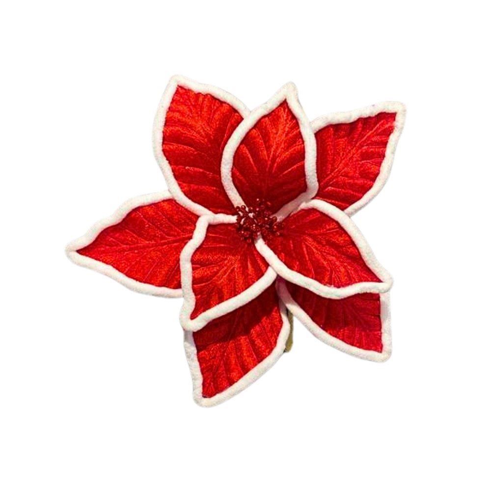 Flor Natalina Decorativa Vermelha E Branca Dinatale - 30Cm