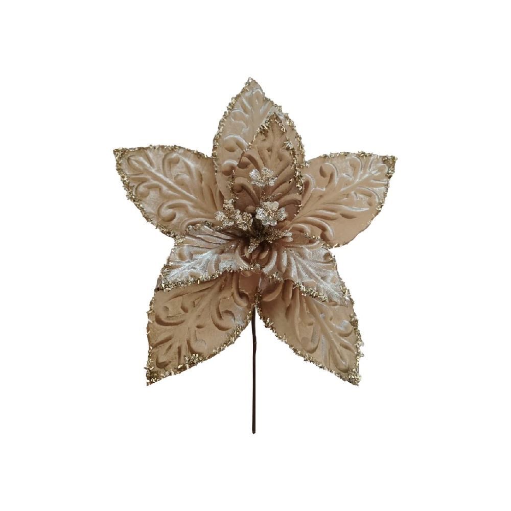 Flor Poinsétia Arabesco Champanhe Havan Casa - 30Cm