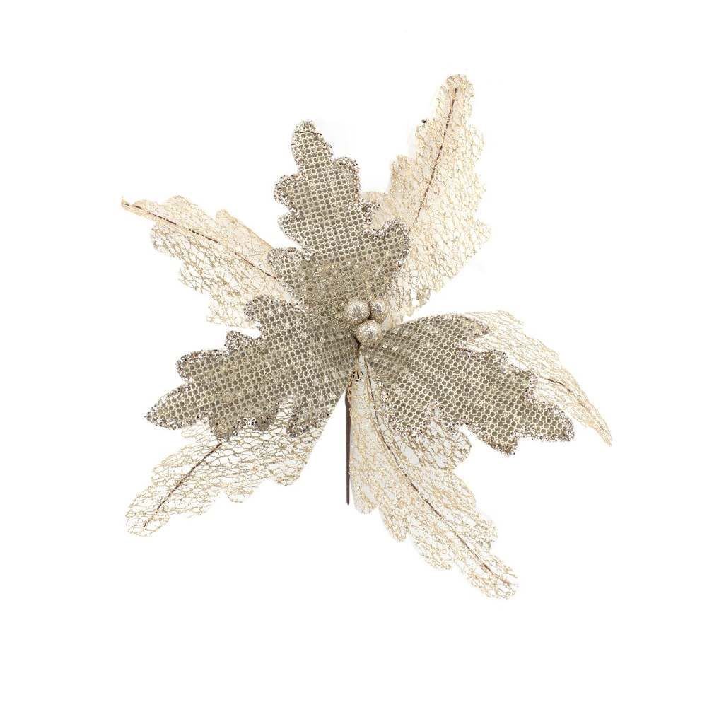 Flor Poinsétia Telada Champanhe Havan Casa - 37Cm