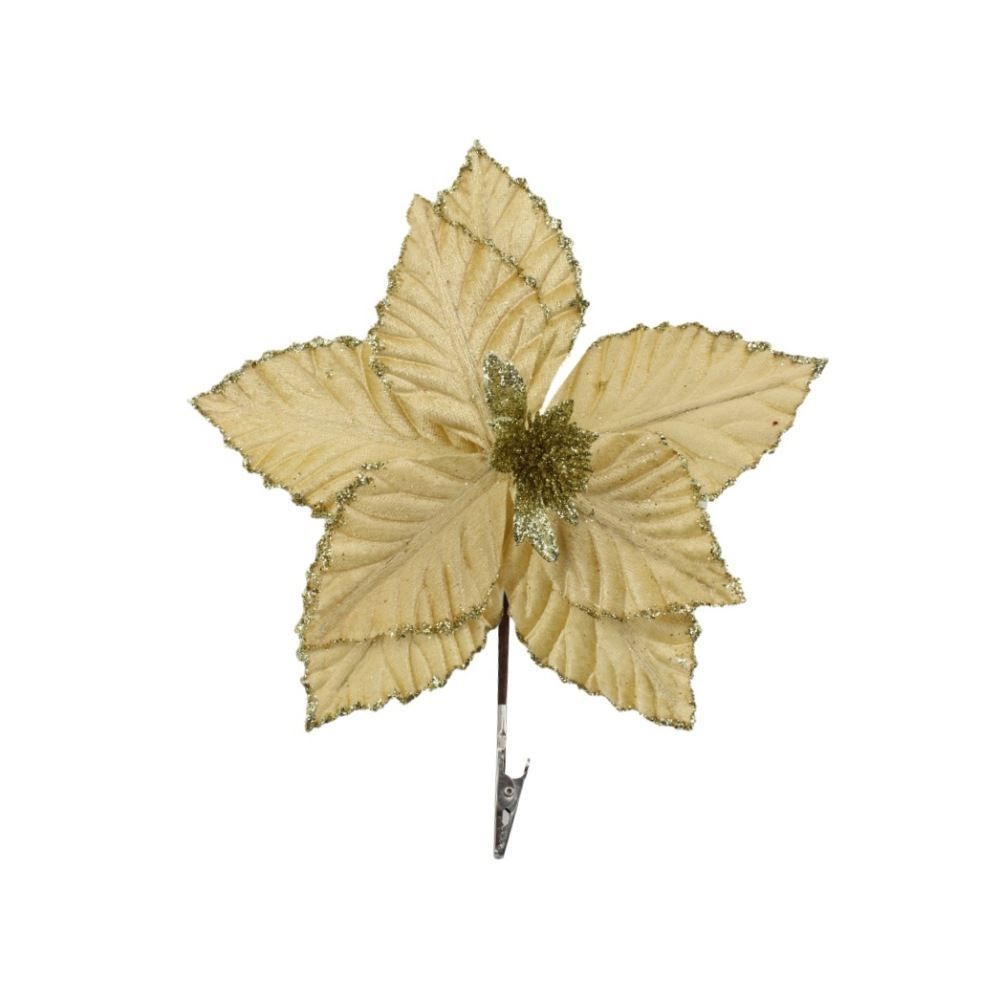 Flor Poinsétia Veludo Dourada Havan Casa - 20Cm