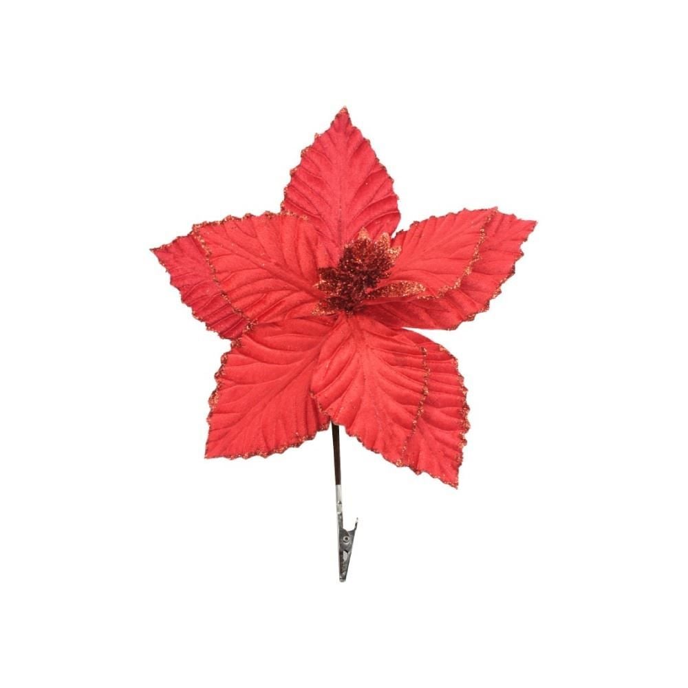 Flor Poinsétia Veludo Vermelha Havan Casa - 20Cm