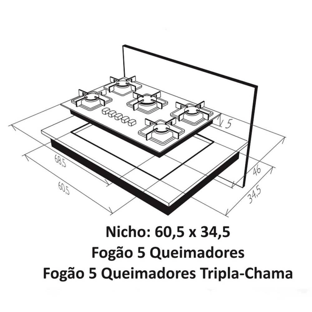 Fogão Cooktop 5 Bocas Philco Chef 5 Com Tripla Chama - Bivolt