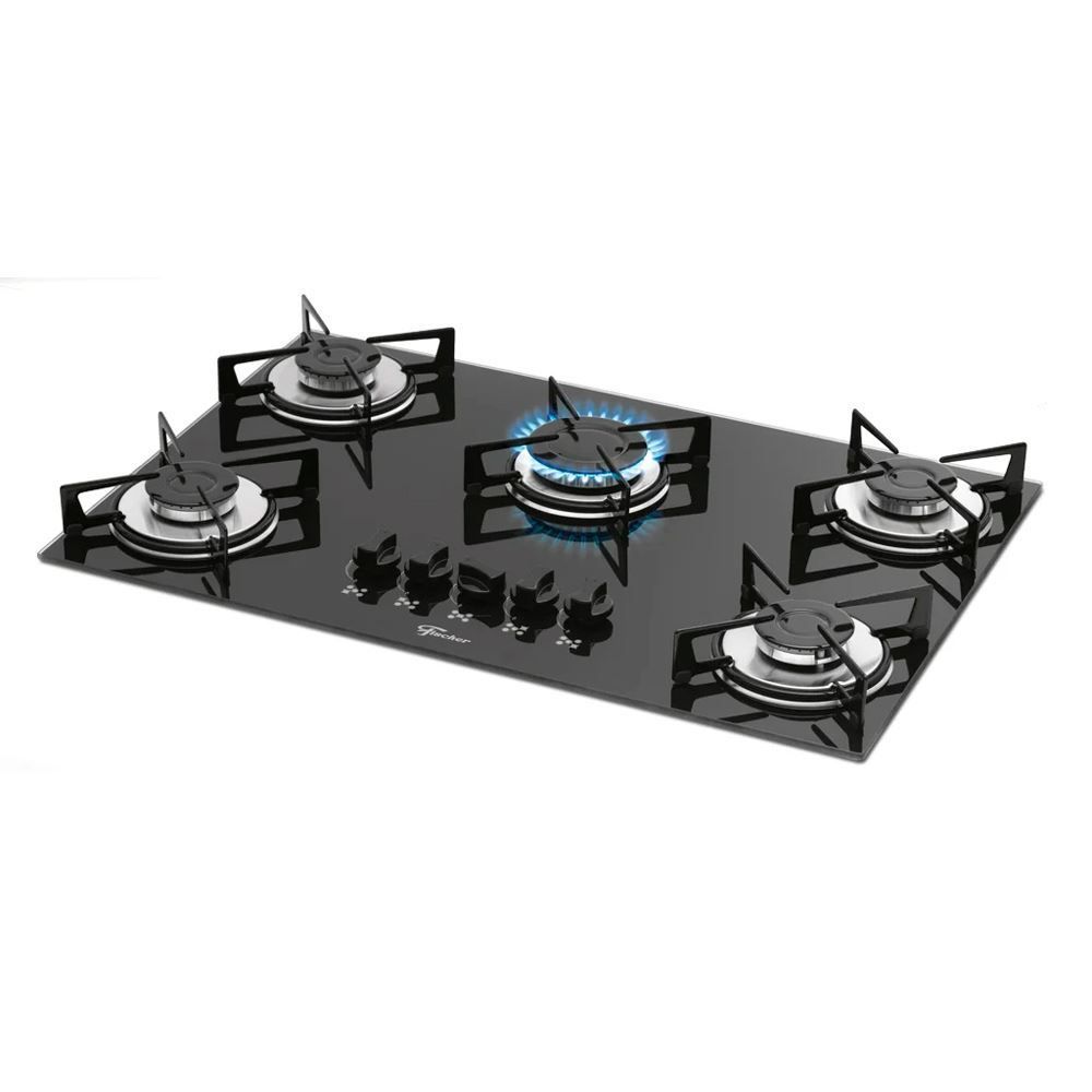 Fogão Cooktop Fischer 5 Bocas Com Mesa De Vidro Preto - Bivolt