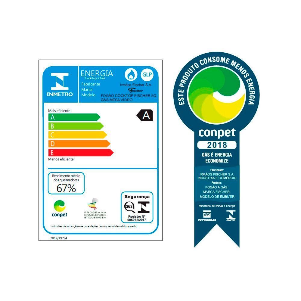 Fogão Cooktop Fischer 5 Bocas Com Mesa De Vidro Preto - Bivolt