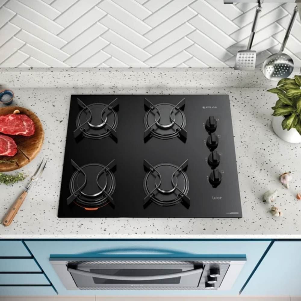 Fogão Cooktop Atlas 4 Bocas U Top Mega Chama - Bivolt