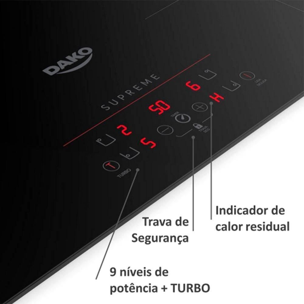 Fogão Cooktop De Indução 4 Bocas Supreme 220V Dako - Preto