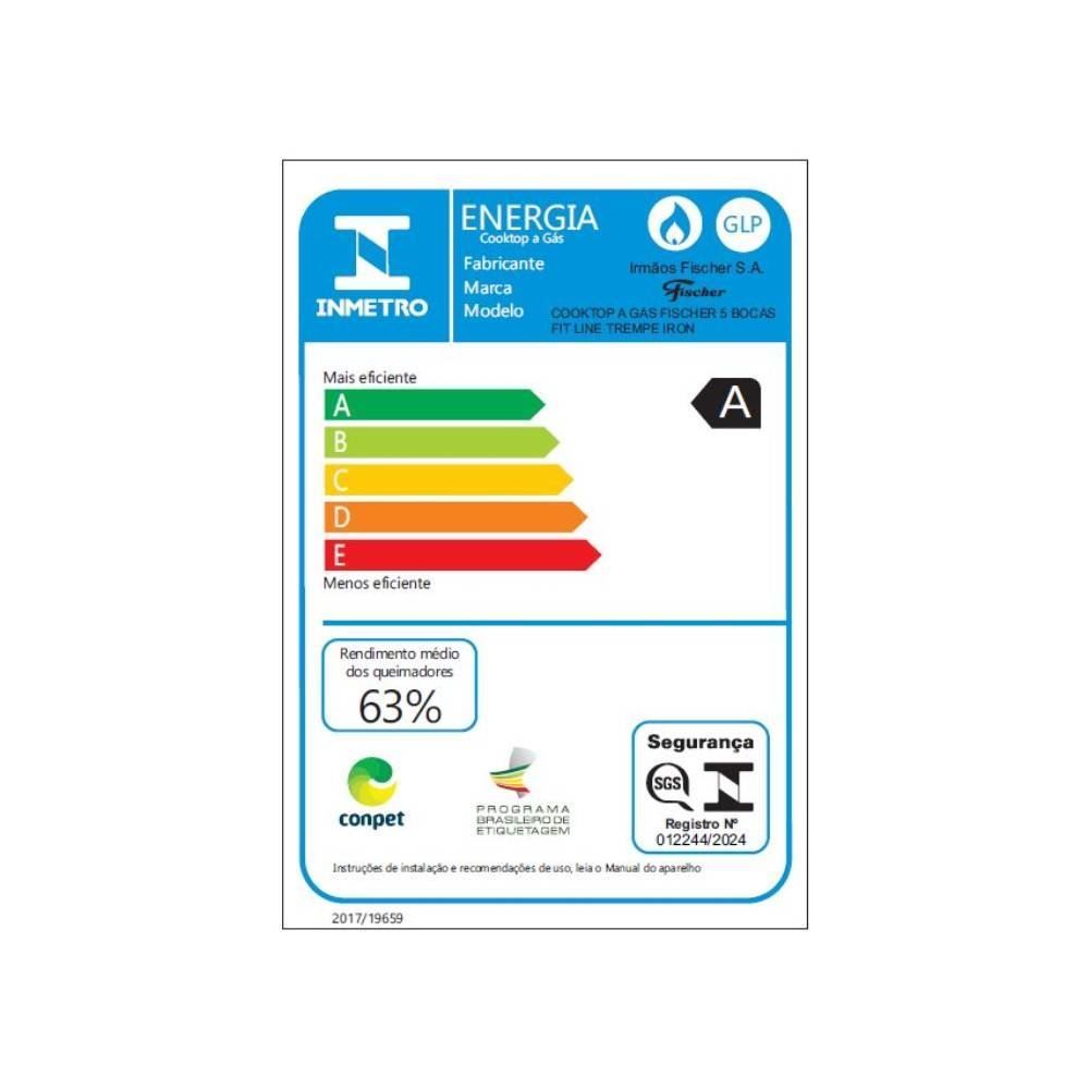 Fogão Cooktop Fischer 5 Bocas Fit Line Trempe Iron - Bivolt