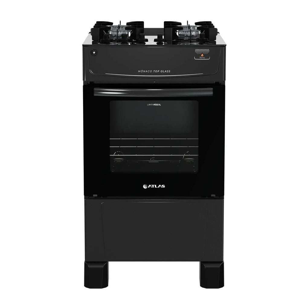 Fogão De Piso 4 Bocas Atlas Mônaco Top Glass Preto - Bivolt