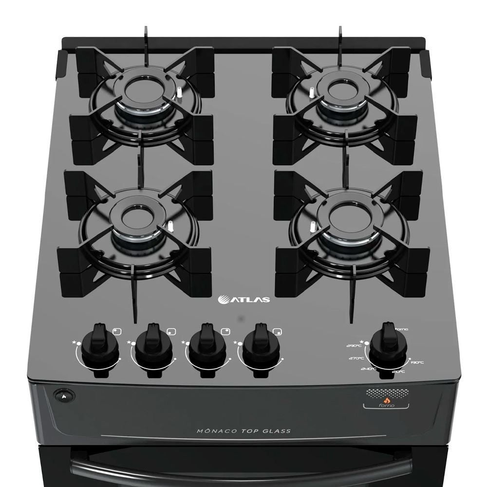 Fogão De Piso 4 Bocas Atlas Mônaco Top Glass Preto - Bivolt