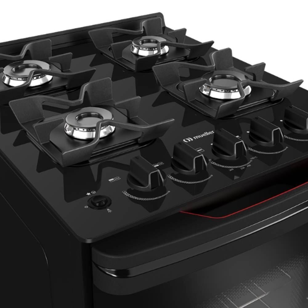 Fogão De Piso 4 Bocas Mueller Mesa De Vidro Preto Mfv4bf - Bivolt