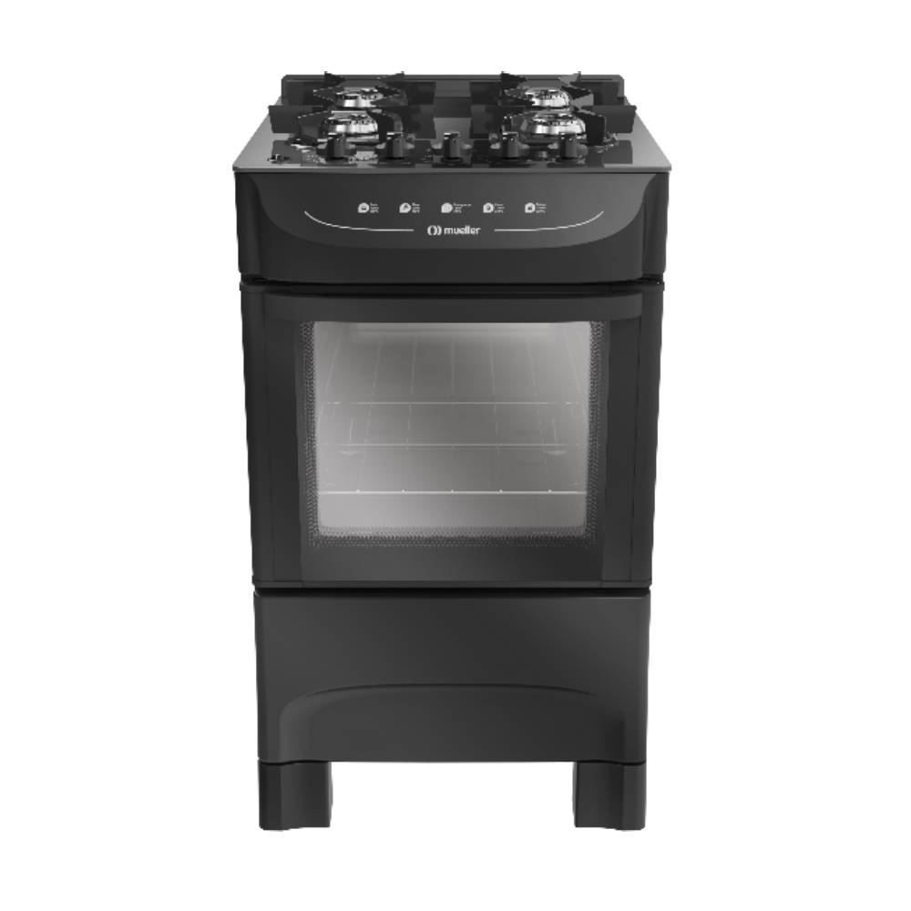 Fogão De Piso 4 Bocas Mueller Mesa De Vidro Preto Mfv5bb - Bivolt