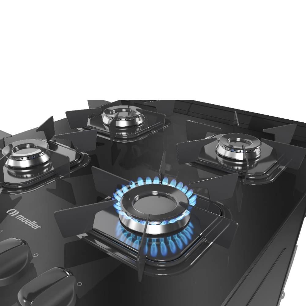 Fogão De Piso 4 Bocas Mueller Mesa De Vidro Preto Mfv5bb - Bivolt