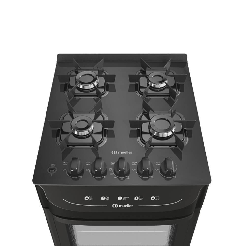 Fogão De Piso 4 Bocas Mueller Mesa De Vidro Preto Mfv5bb - Bivolt