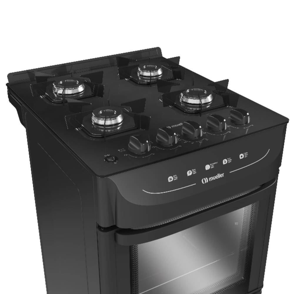 Fogão De Piso 4 Bocas Mueller Mesa De Vidro Preto Mfv5bb - Bivolt