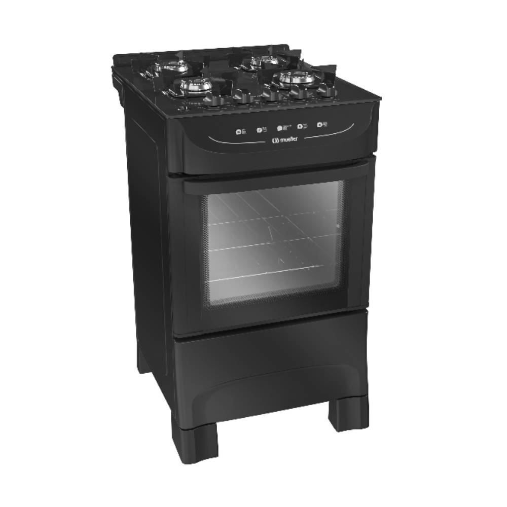 Fogão De Piso 4 Bocas Mueller Mesa De Vidro Preto Mfv5bb - Bivolt