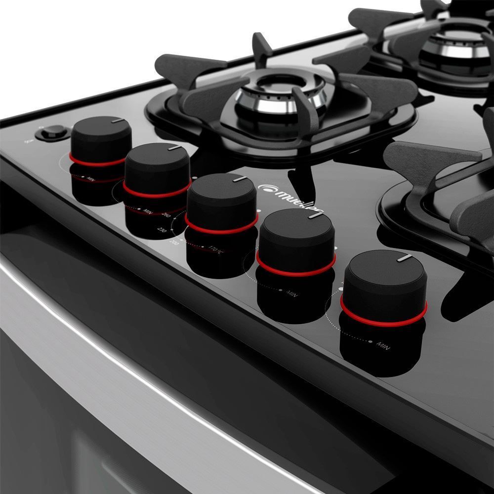 Fogão De Piso 4 Bocas Piacere Vetro Preto Mueller - Bivolt