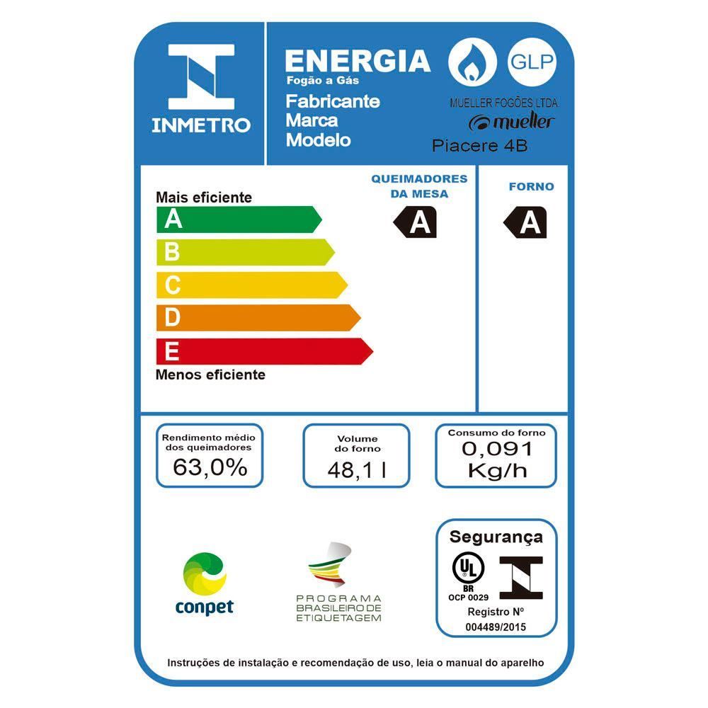 Fogão De Piso 4 Bocas Piacere Vetro Preto Mueller - Bivolt
