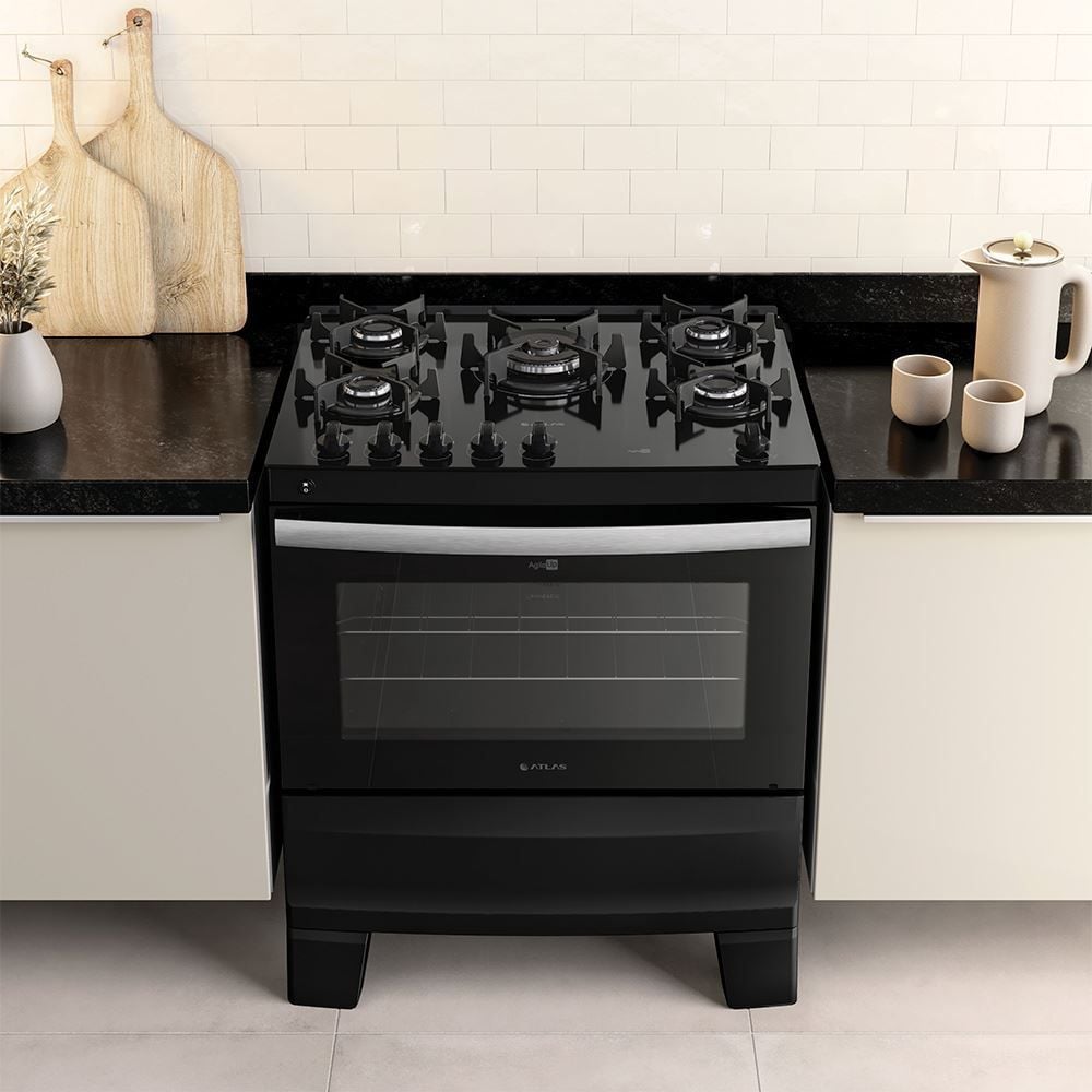 Fogão De Piso 5 Bocas Atlas Agile Glass Up Preto - Bivolt