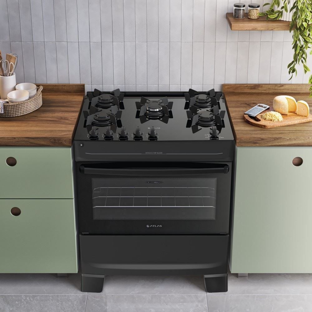 Fogão de Piso 5 Bocas Atlas Mônaco Top Glass Preto