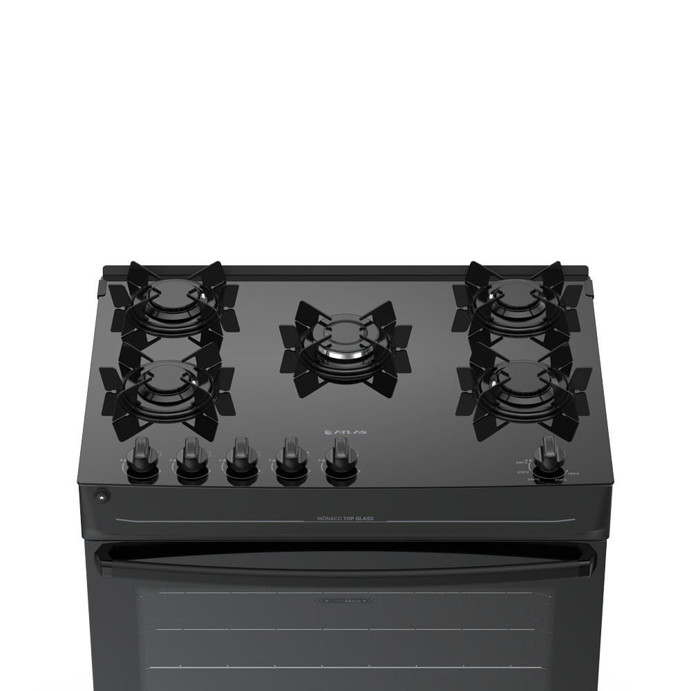 Fogão de Piso 5 Bocas Atlas Mônaco Top Glass Preto