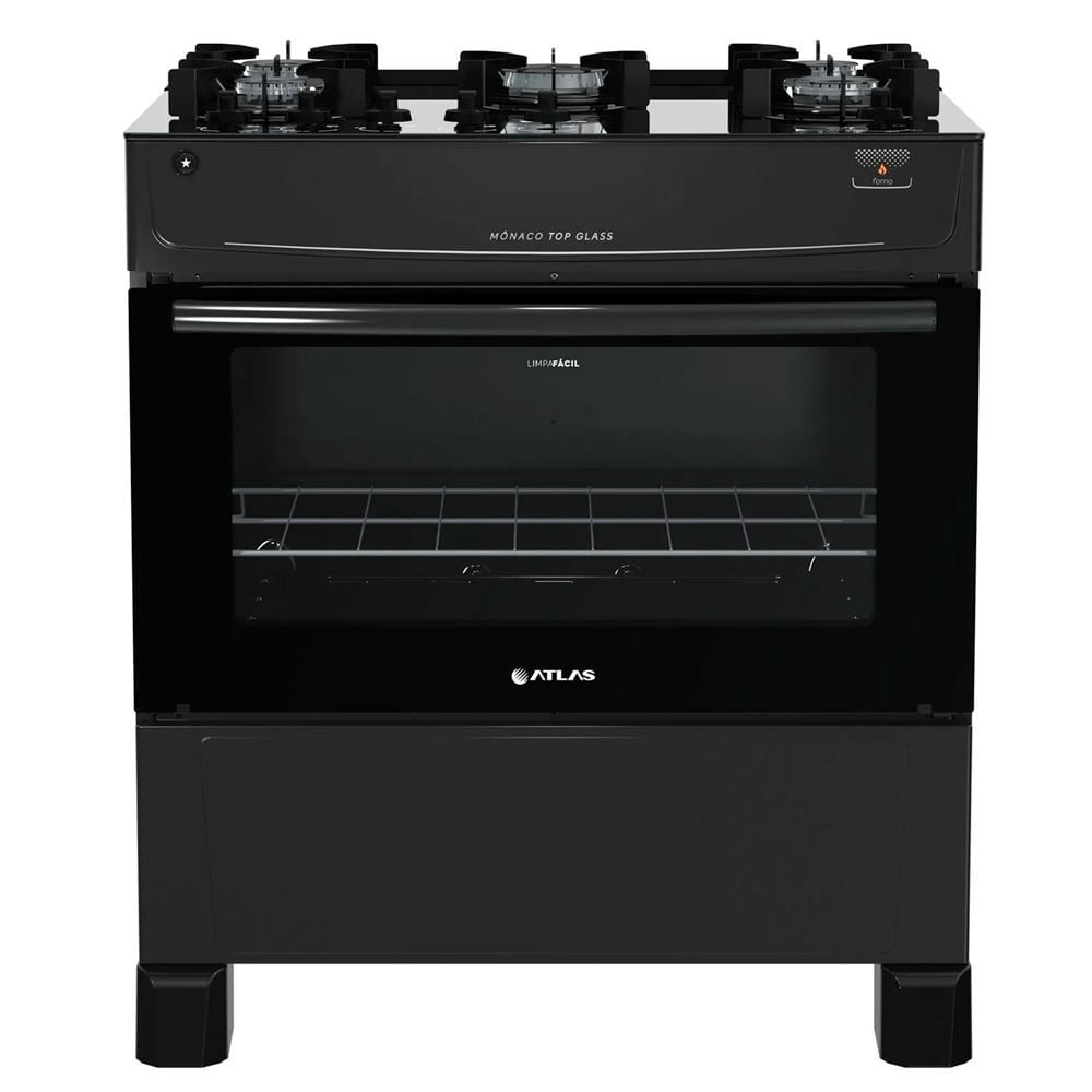 Fogão De Piso 5 Bocas Atlas Mônaco Top Glass Preto - Bivolt