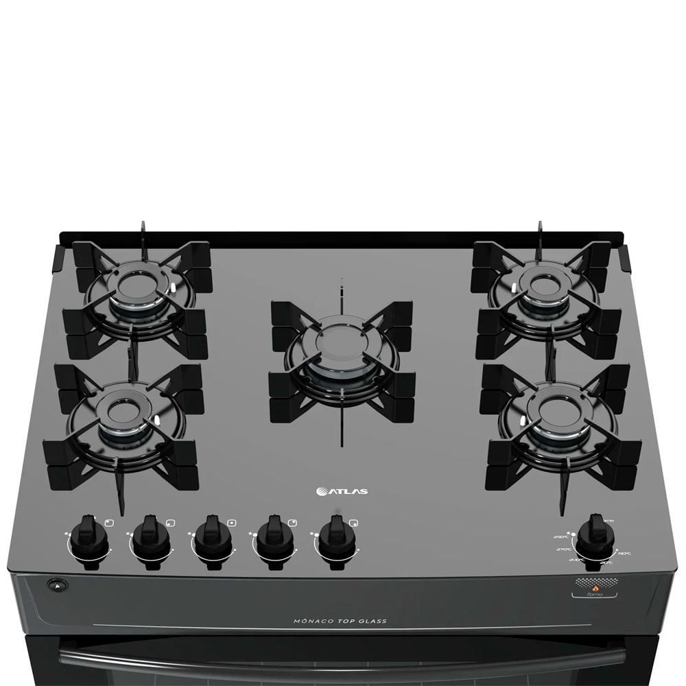 Fogão De Piso 5 Bocas Atlas Mônaco Top Glass Preto - Bivolt