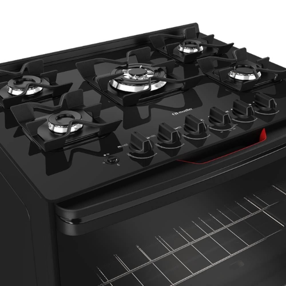 Fogão De Piso 5 Bocas Mueller Tripla Chama Preto Mfv5bf - Bivolt