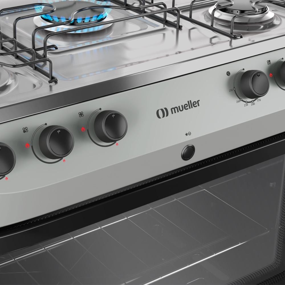 Fogão De Piso Mueller Titânio Com 5 Bocas Mesa Aço Inox Mfi5bb - Bivolt