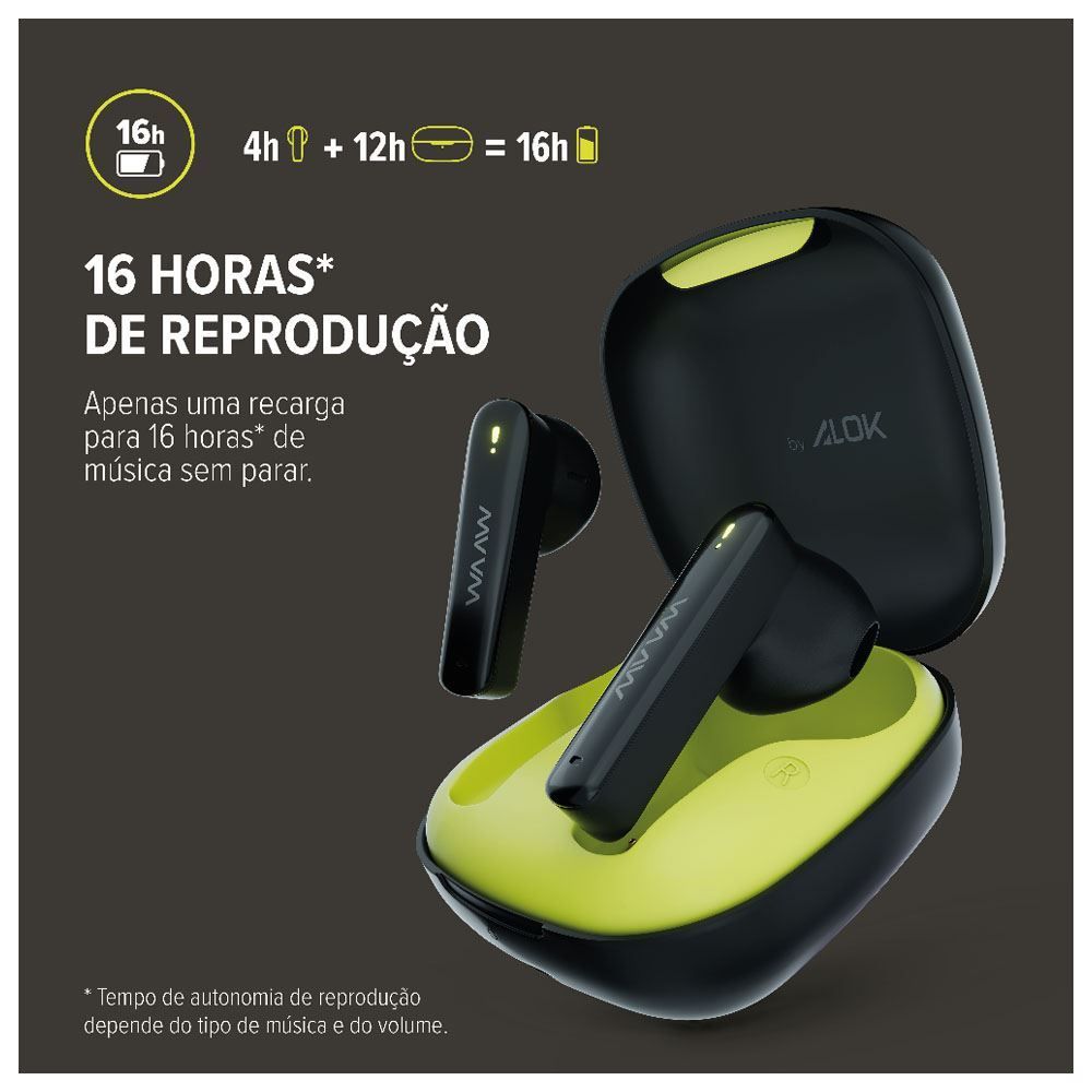 Fone De Ouvido Bluetooth Mob 200E Waaw By Alok - Preto