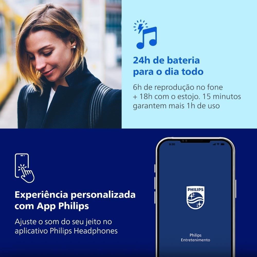Fone de Ouvido Bluetooth Philips Tat2500 - Preto