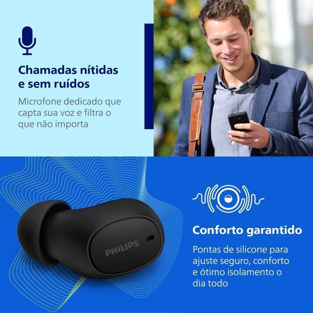 Fone de Ouvido Bluetooth Philips Tat2500 - Preto