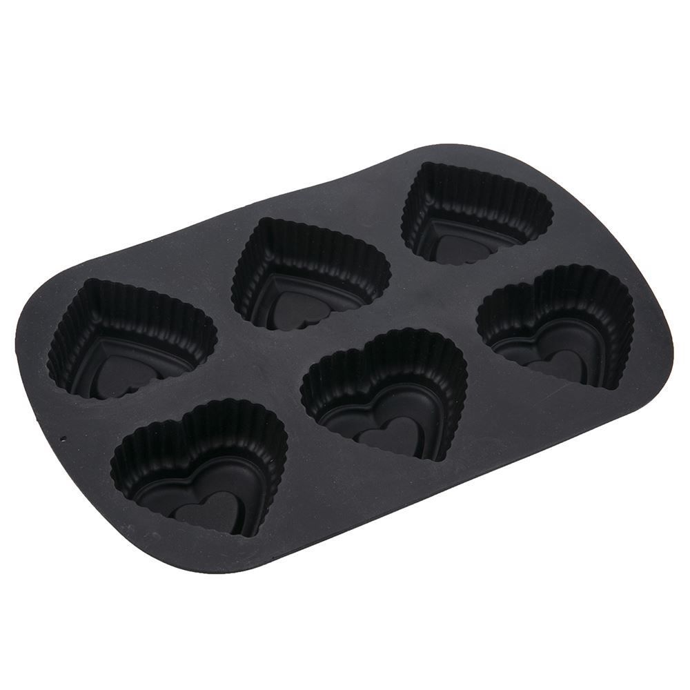 Forma De Silicone Corações Finecasa Basic 25,5X17cm - Preto