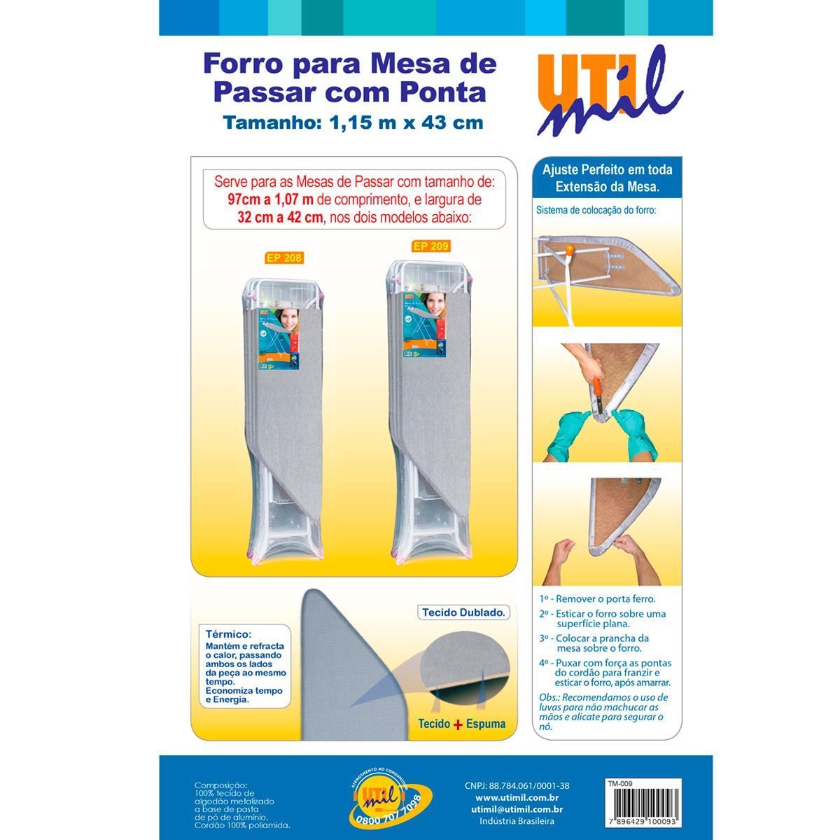 Forro para Tábua de Passar 1,15x45cm Utimil - Mescla