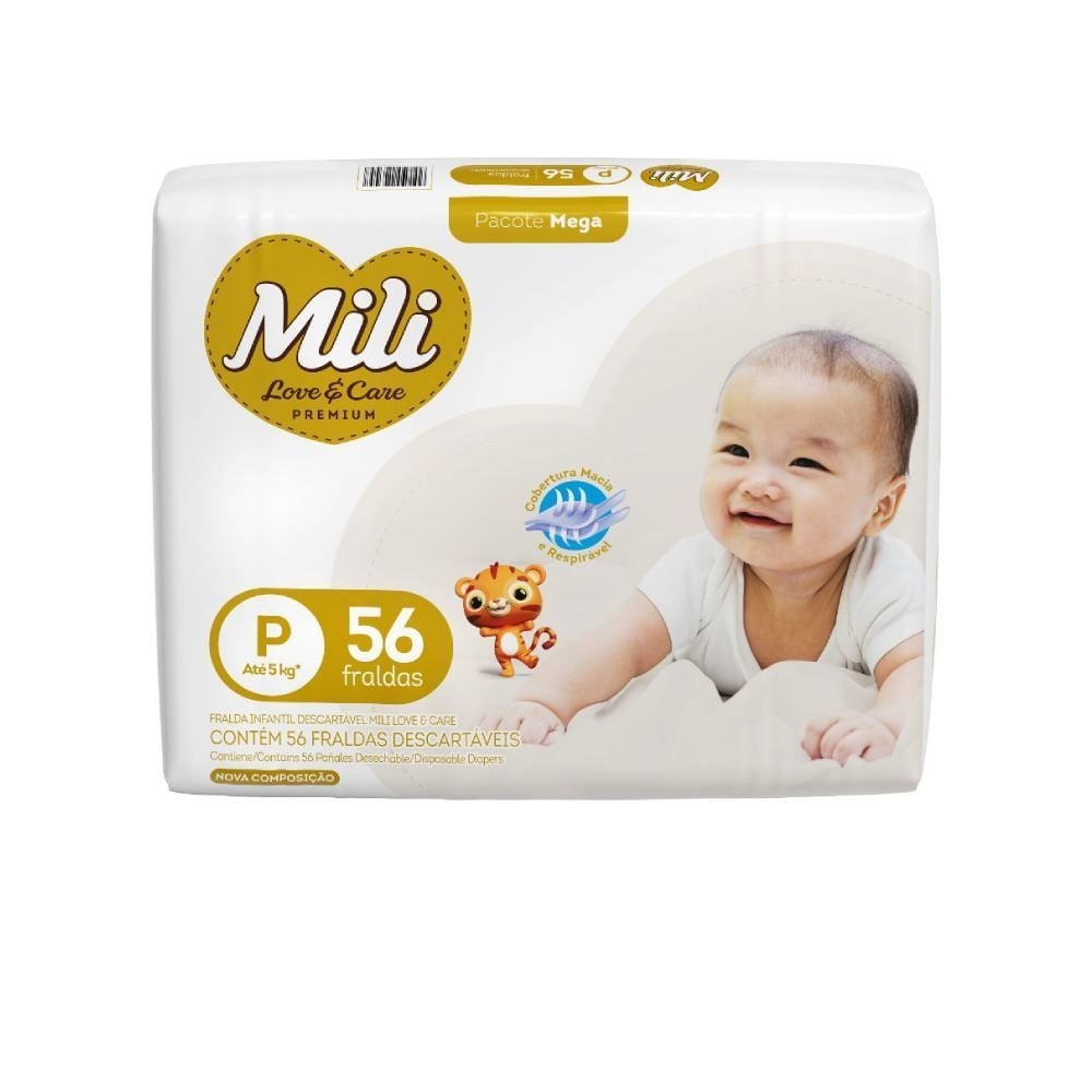 Fralda Descartável Mili Love & Care Tamanho P - 56 Unidades