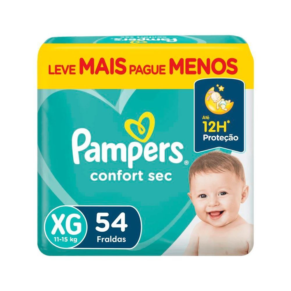 Fralda Pampers Confort Sec Forte Bag Tam. Xg 11 A 15Kg - 54 Unidades