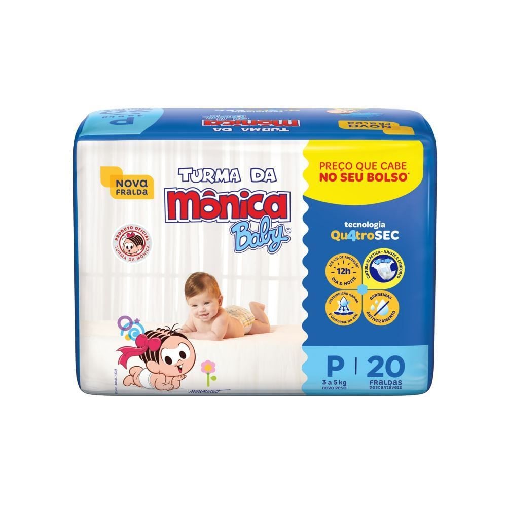 Fraldas Descartáveis Turma Da Mônica P - 20 Unidades