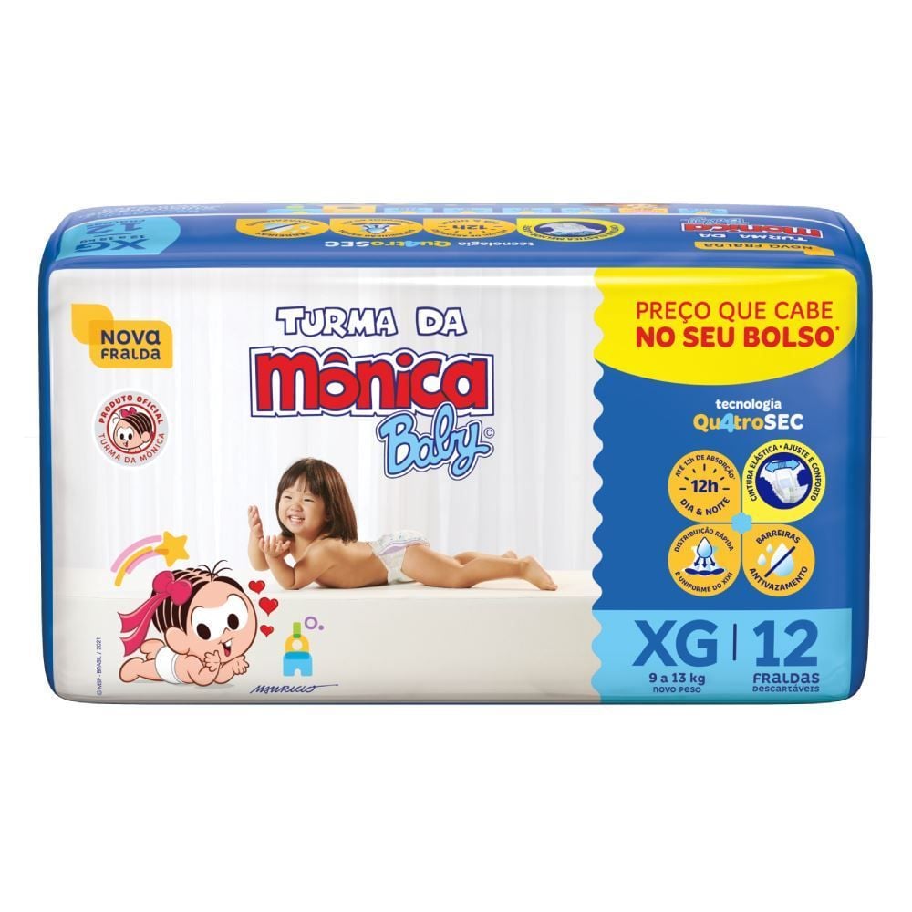Fraldas Descartáveis Turma Da Mônica Xg - 12 Unidades