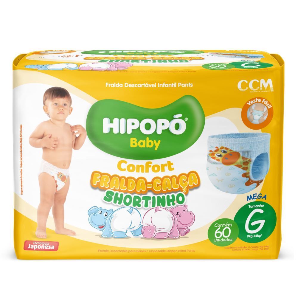 Fraldas Descartáveis Calça Shortinho G Confort Hipopó Baby - 60 unidades