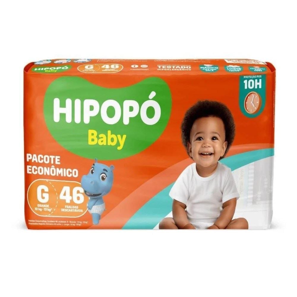 Fraldas Descartáveis Pacote Econômico G Hipopó Baby - 46 unidades