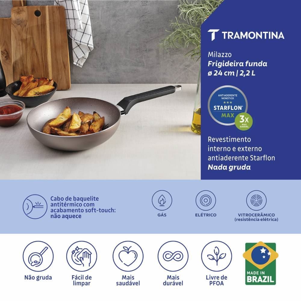 Frigideira Funda Tramontina Milazzo Aluminio Starflon Max 24Cm - Amêndoa
