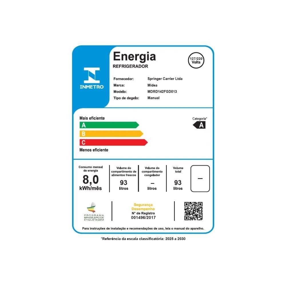 Frigobar 93 Litros Inverter Bivolt Branco Midea