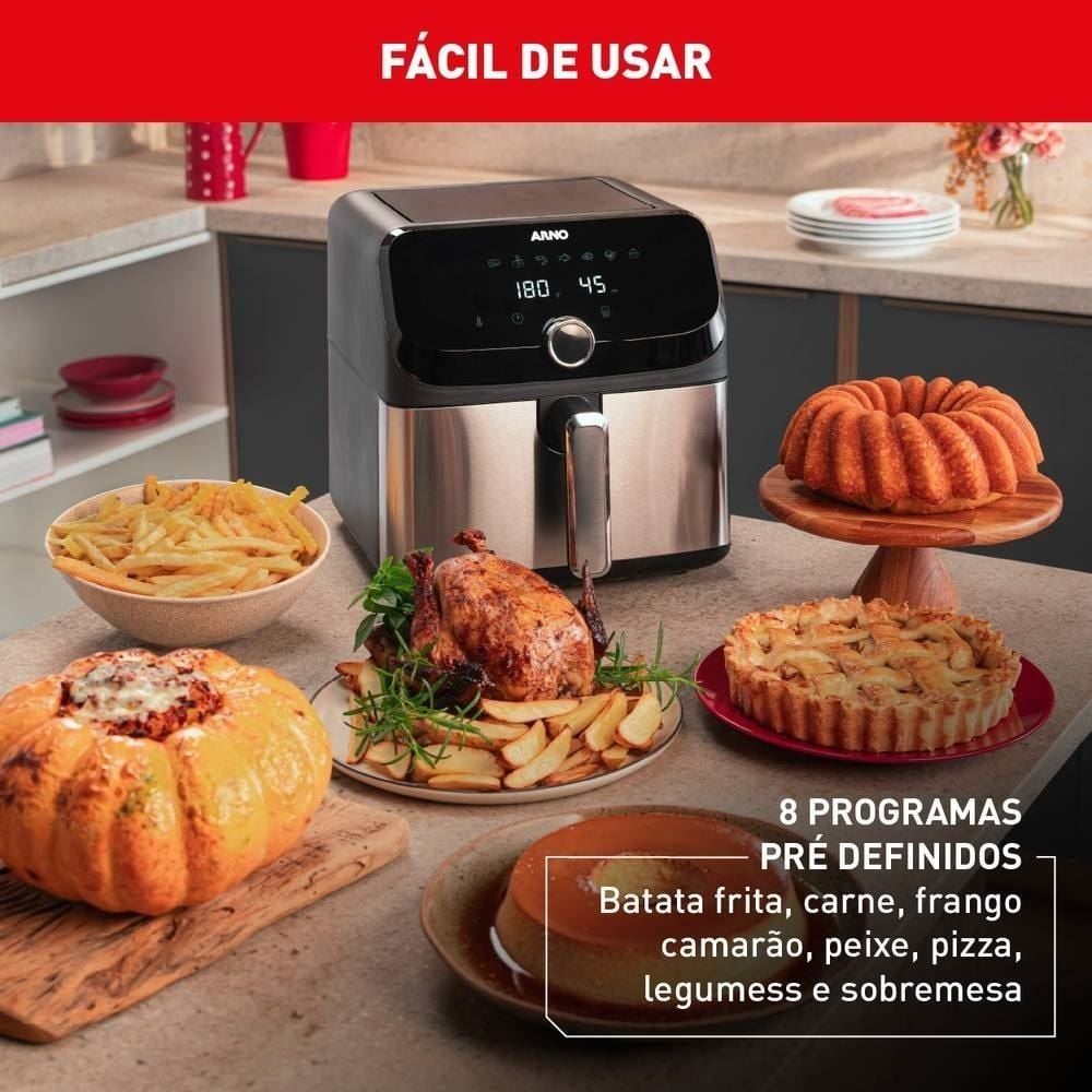 Fritadeira Airfryer Arno Mega 7,5 Litros Digital Inox AFD7