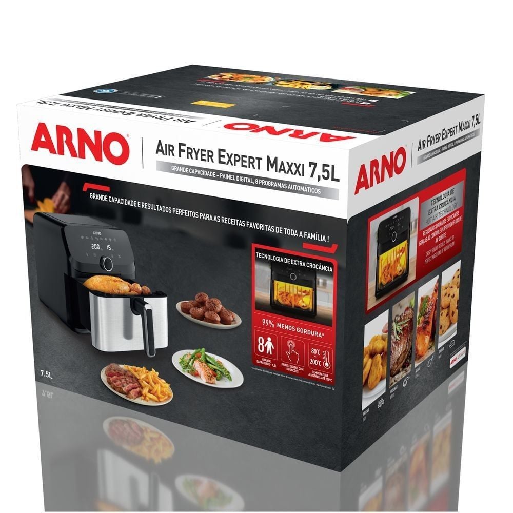 Fritadeira Airfryer Arno Mega 7,5 Litros Digital Inox AFD7