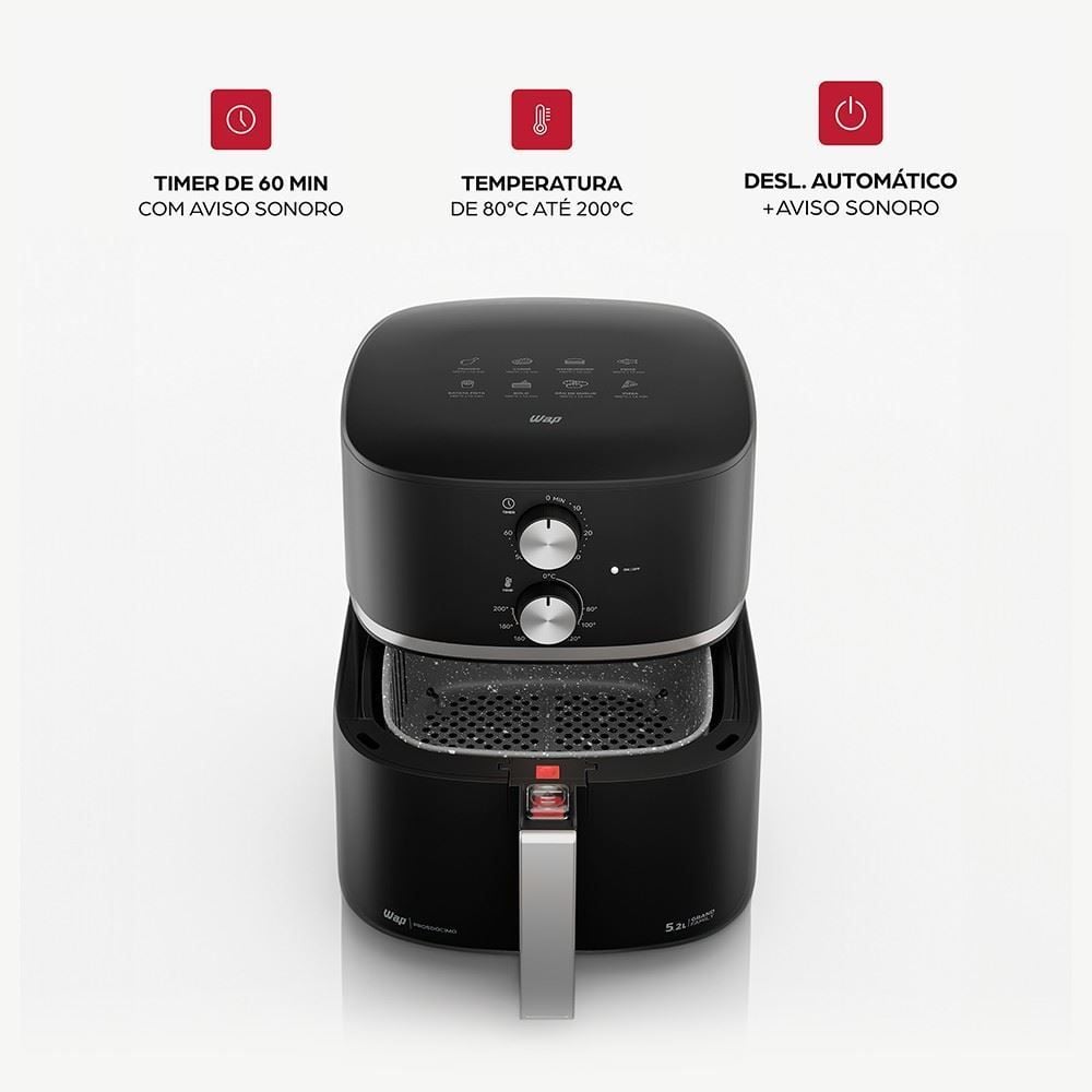 Fritadeira Air Fryer Wap 5,2 Litros Cesto Quadrado e Amplo 1500W WAFG2S 